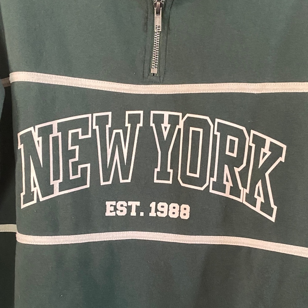 Social Scene Green New York Half-Zip Sweatshirt Retro Style Size Medium - Picture 4 of 5